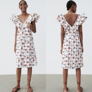 New Zara Floral Print Brock Collection/Bridgerton Style Poplin Midi Dress NWT M